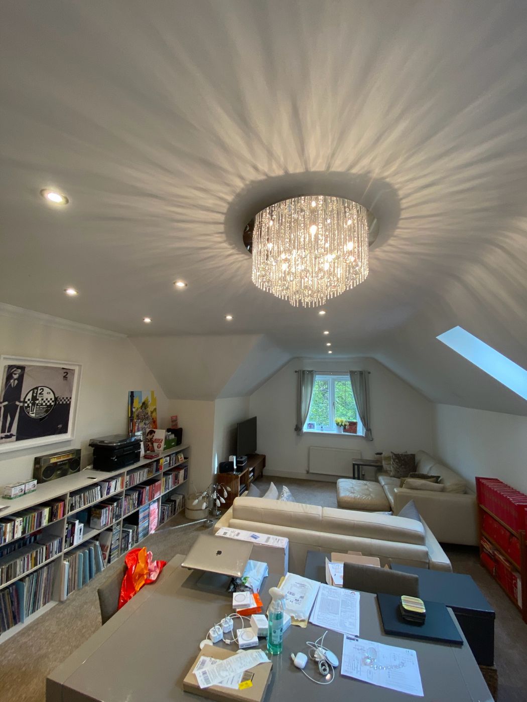 Crystal chandelier in living room