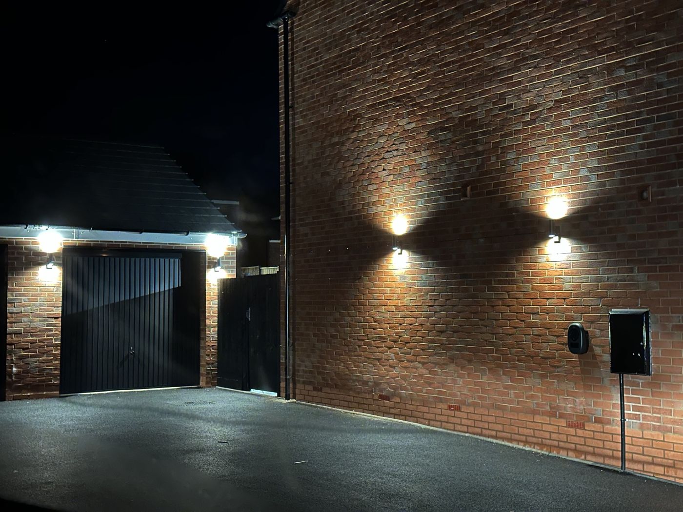 Exterior brick lights, night